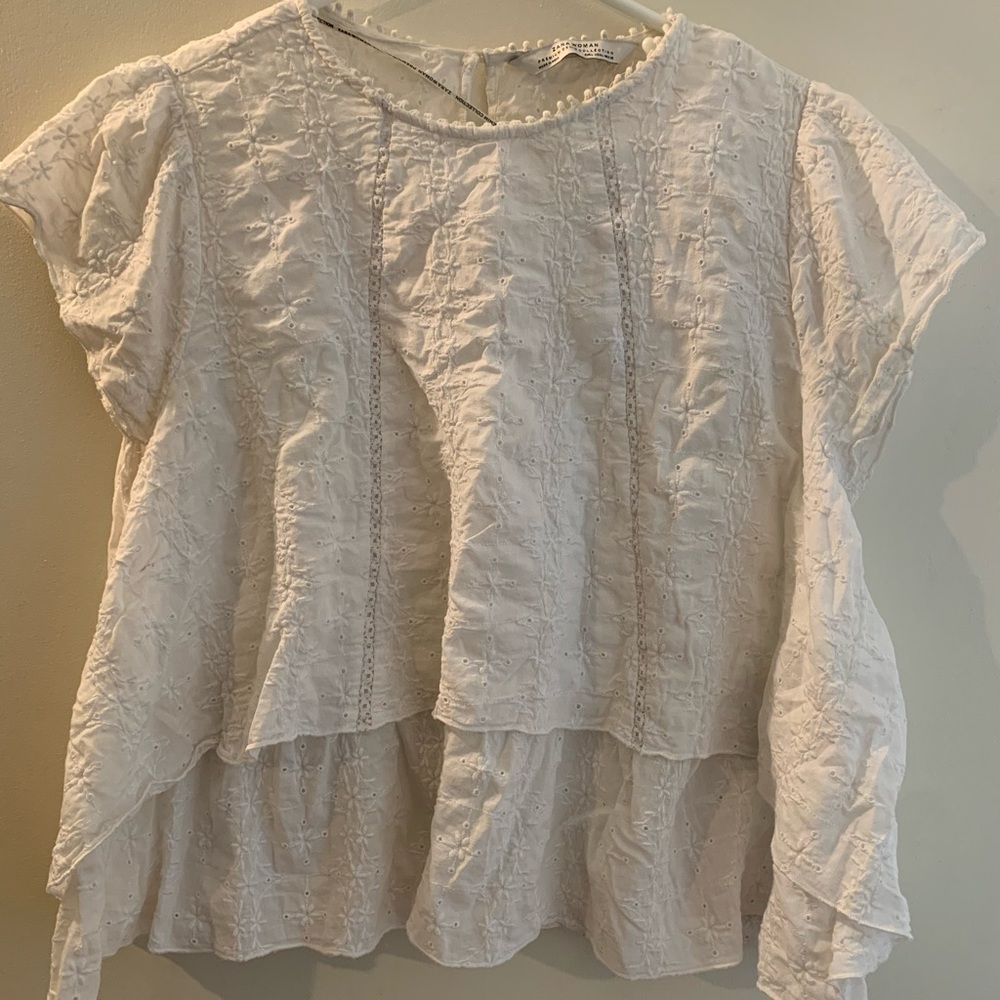 Zara embroidered white top